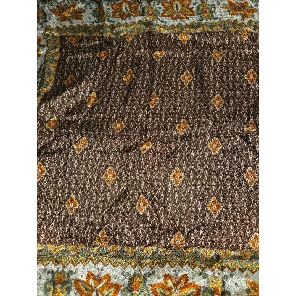 Vintage Brown Orange Fall Floral 100% Rayon Italy Scarf Square